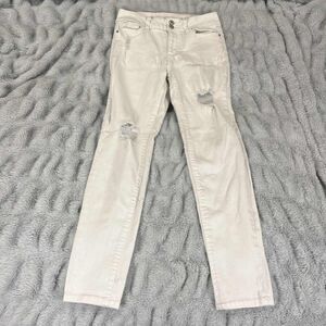 Vanilla Star Jeans Womens 7 Distressed Skinny Crop Mid Rise Off White Stretch
